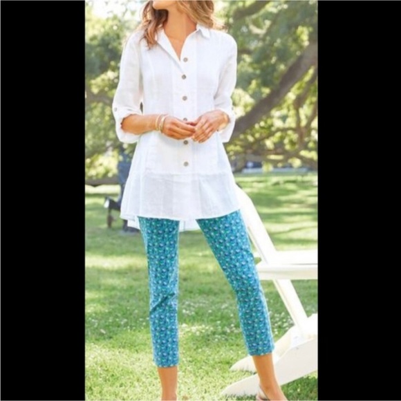 Soft Surroundings Super Stretch Capri Pant Floral Blue Teal White Size S - Picture 1 of 10